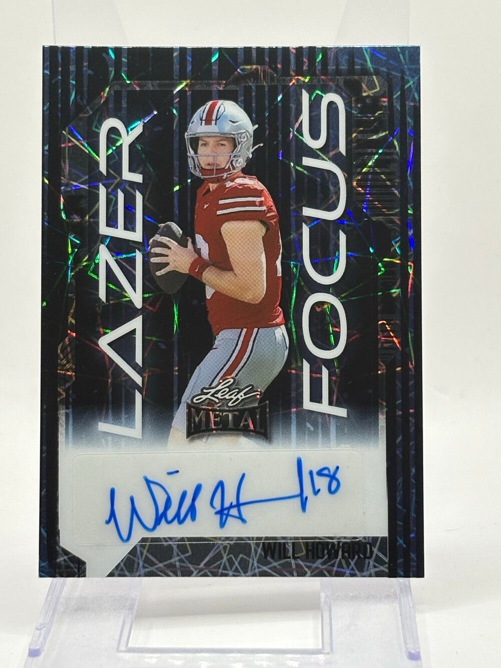 2024 Leaf Metal Will Howard Blue Lazer Focus Auto 2/20 SP Ohio Buckeyes Steelers
